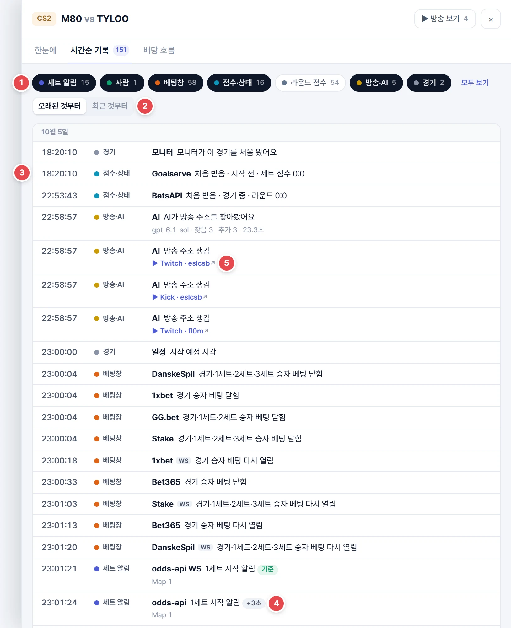 자세히 보기의 시간순 기록 칸